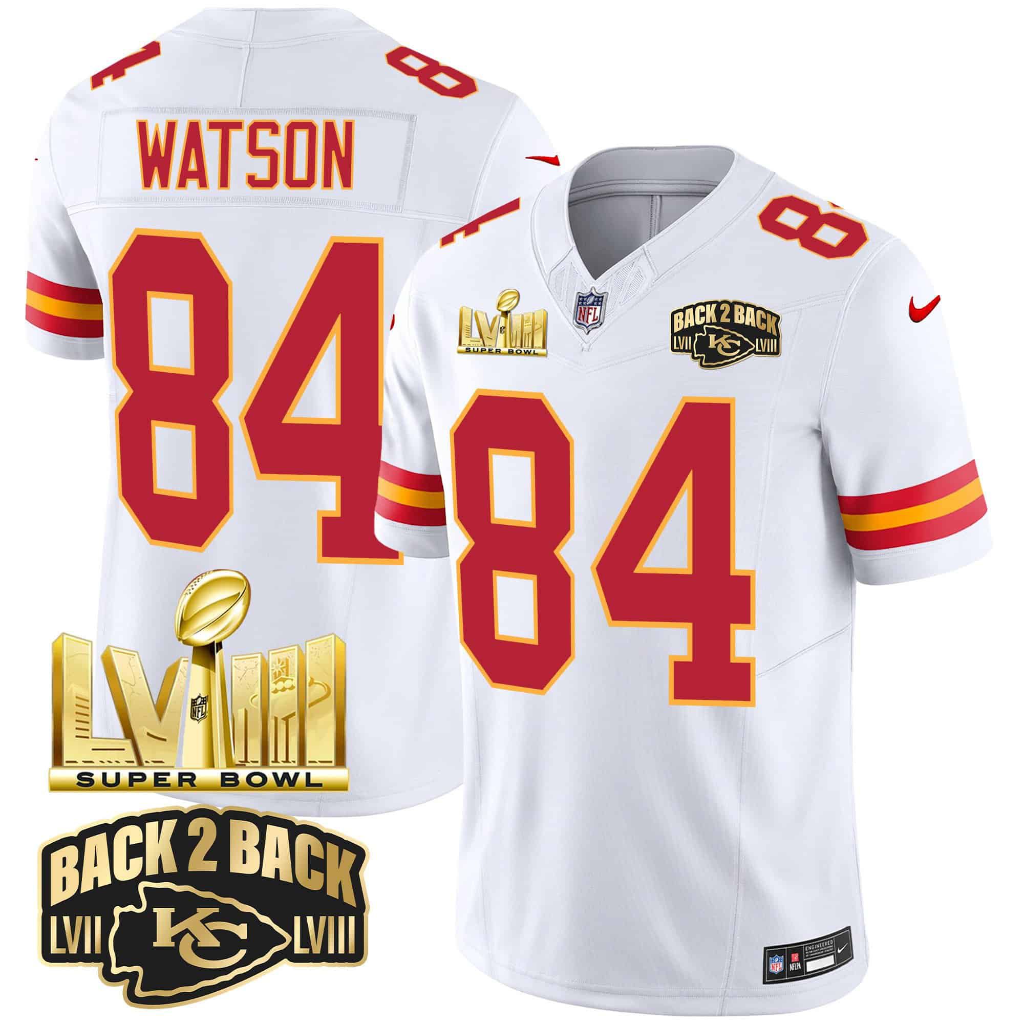 Men Kansas City Chiefs #84 Watson White 2024 Nike Super Bowl LVIII & Back-2-Back Gold Patch Vapor NFL Jersey->indianapolis colts->NFL Jersey